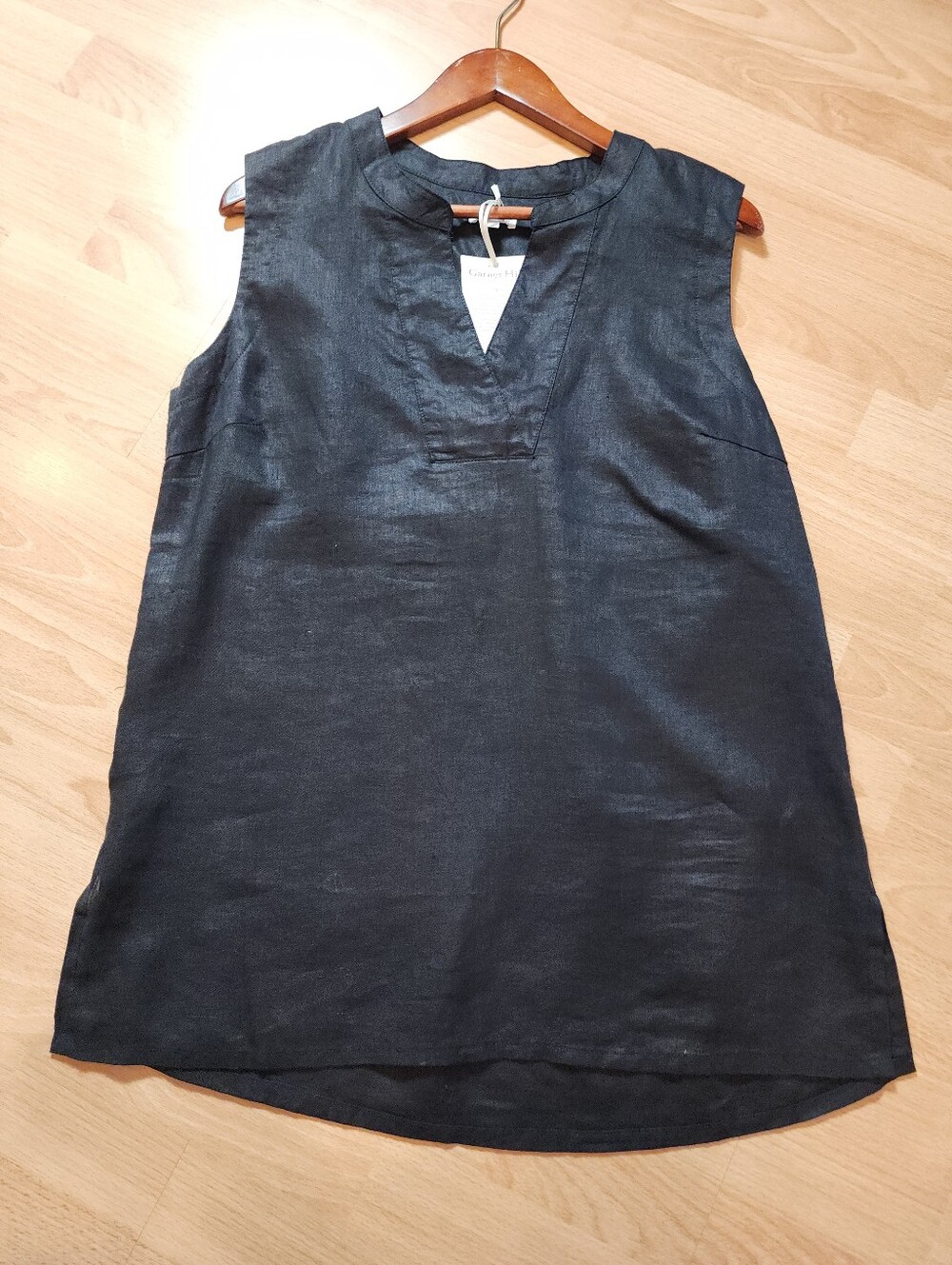 100% Linen NWT Garnet Hill Black Sleeveless Top Shirt Lightweight Women's 12 - Picture 11 of 15